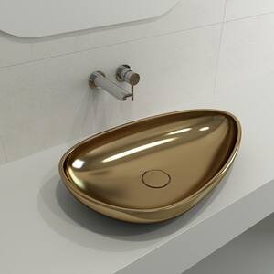 Etna 23.25 in. Matte Gold Fireclay Oval Vessel Sink with Matching Drain Cover