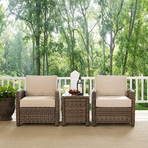 Bradenton 3-Piece Wicker Outdoor Conversation Set with Sand Cushions - 2 Arm Chairs and Side Table