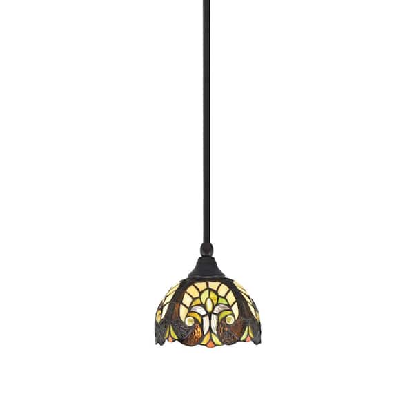 Unbranded Sparta 100-Watt 1-Light Espresso Shaded Pendant Light Mini Pendant with Ivory Cypress Art Glass, No Bulb Included