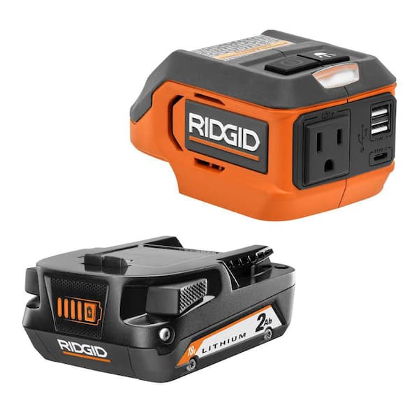 18V Cordless 175-Watt Power Inverter with 2.0 Ah Battery RIDGID