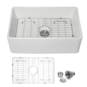 30 x 20 in. Farmhouse Apron-Front Single Bowl White Ceramic 10 in. Deep Kitchen Sink with Accessories