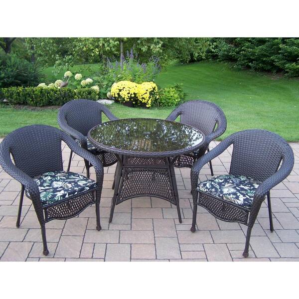 Unbranded Elite 5-Piece Wicker Outdoor Dining Set with Black Floral Cushions