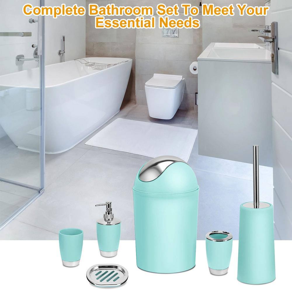 Aqua 6-Piece Plastic Bathroom Accessory Set with Chrome Accents