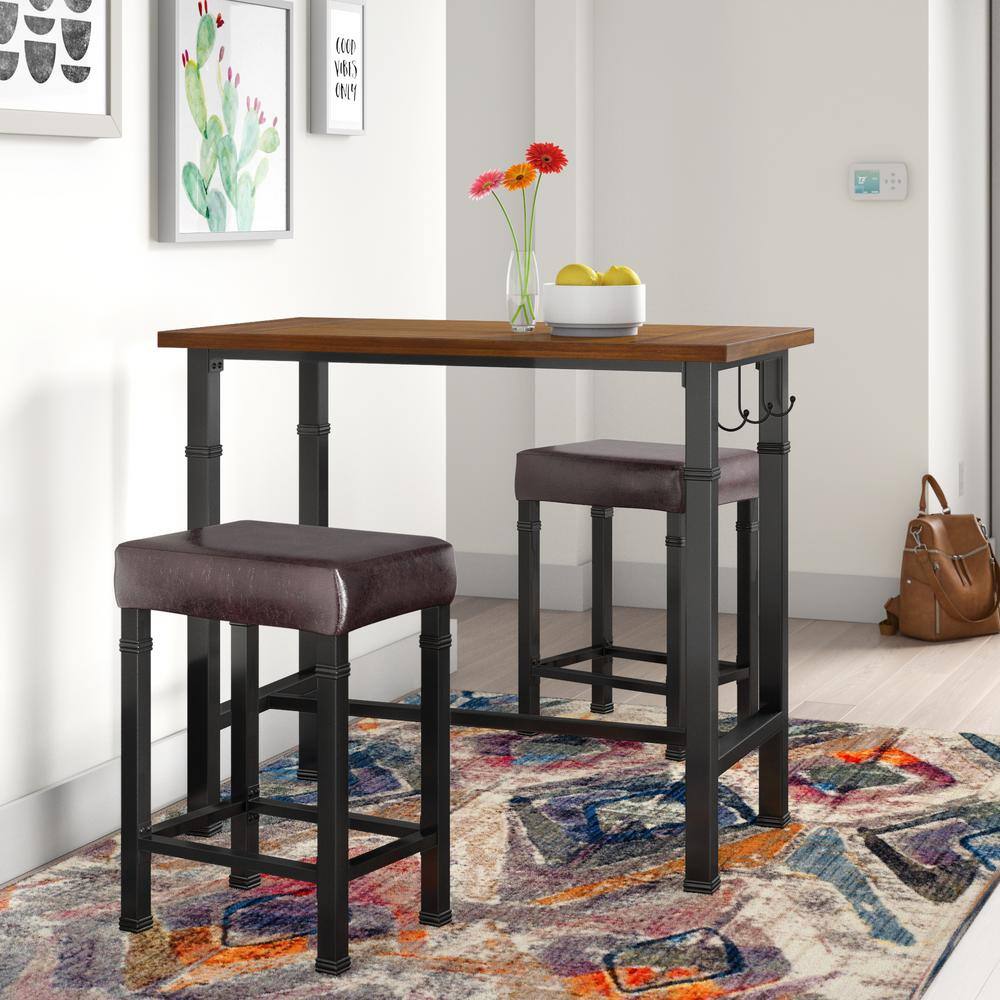 Austin 3-Piece Brown Faux Leather and Wood Pub Set