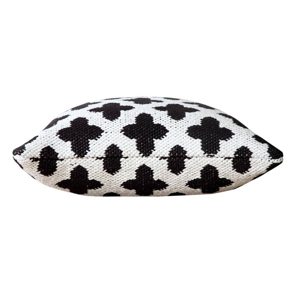 Sevita 20" Square White and Black Woven Geometric Throw Pillow