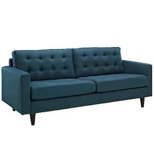 Empress 84.5 in. Azure Polyester 4-Seater Tuxedo Sofa with Square Arms