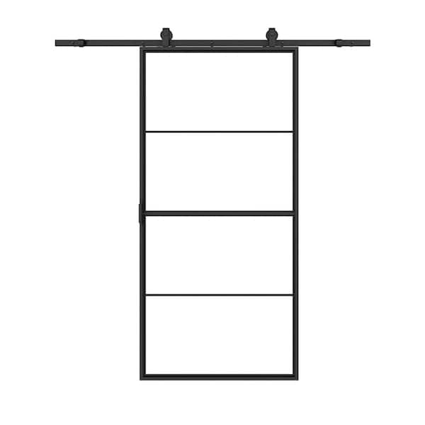 CALHOME 36 in. x 84 in. Full Lite Clear Glass Black Steel Frame ...