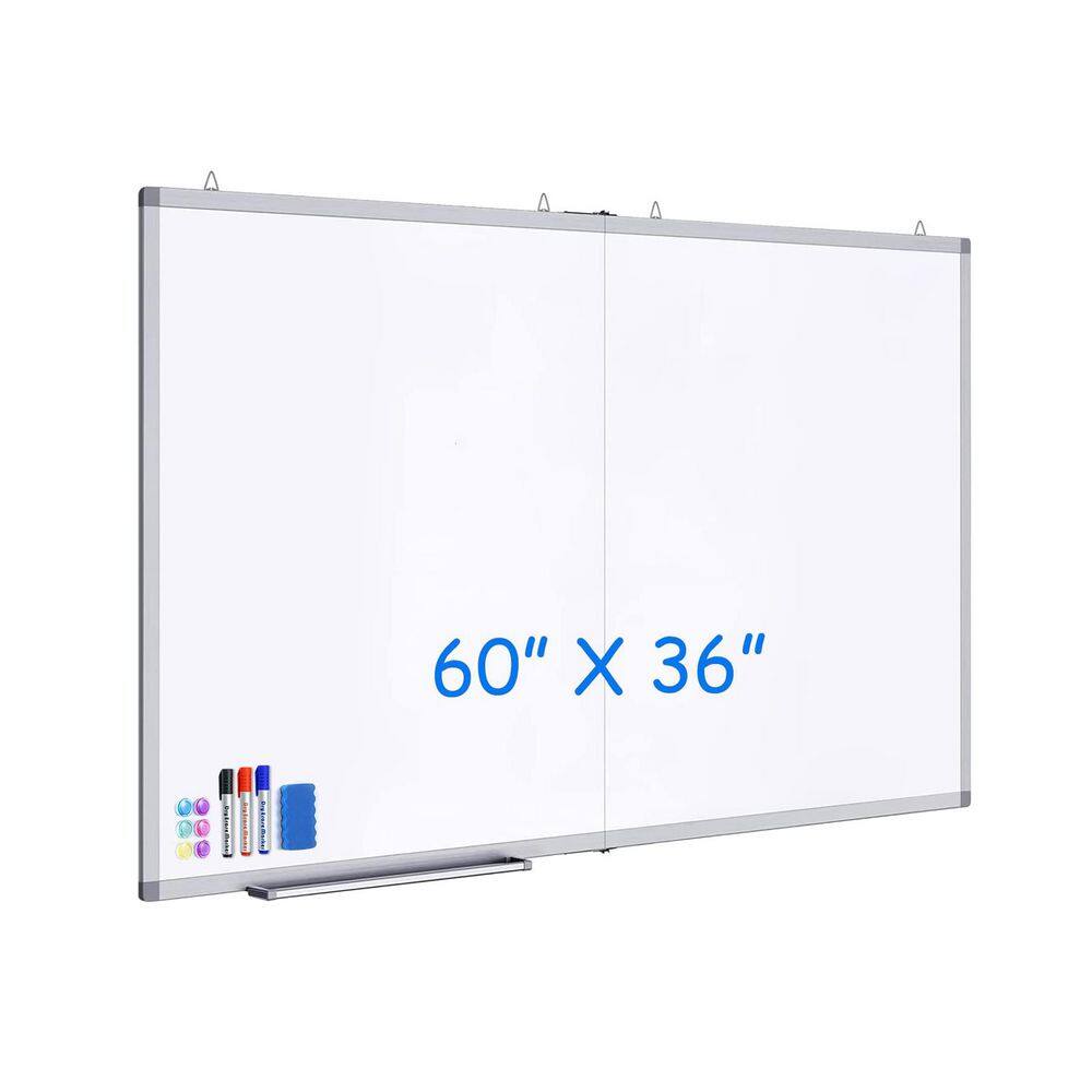 Bulletin Boards 60 x 36，Whiteboard Dry Erase Board Foldable with Long Marker Tray-Mounted Aluminum Memo Board Supplies