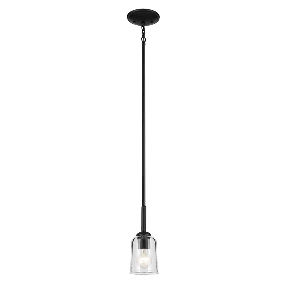 KICHLER Shailene 1-Light Black Traditional Shaded Kitchen Mini Hanging Pendant Light with Clear Glass