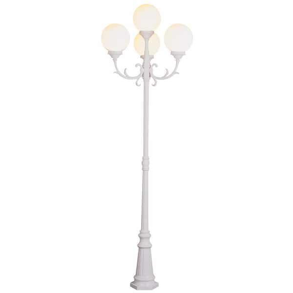 Bel Air Lighting Wilshire 7.5 ft. 4-Light White Outdoor Lamp Post Light Fixture Set with Opal Acrylic Shades
