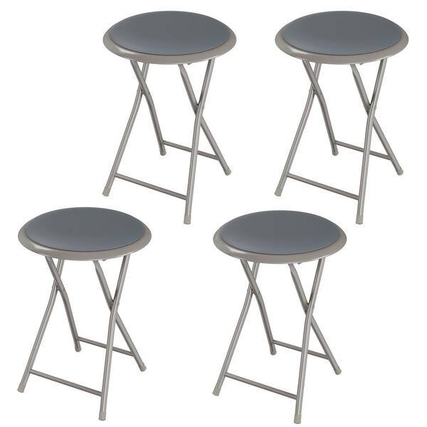 Trademark Home Gray Steel Padded Seats Folding Bar Stools 18 in. Set of 4