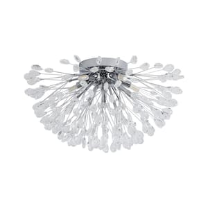 Amari 20.4 in.  5-Light Chrome Modern Sputnik Starburst Crystal Semi-Flush Mount Light