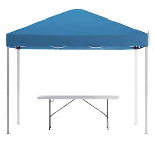 10 ft. x 10 ft. Blue Pop Up Canopy Tent and 6 ft. Bi-Fold Table with Carrying Handle