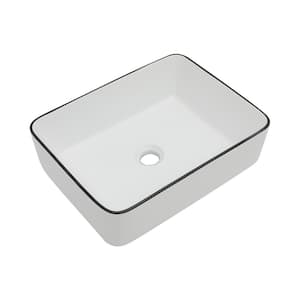 16 in. White Porcelain Ceramic Rectangular Vessel Bathroom Sink without Faucet, White and Black