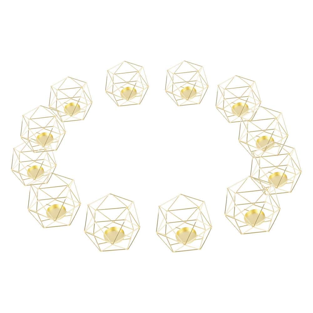 YIYIBYUS 12-Piece Gold Geometric Iron Tea Light Candle Holders Table ...