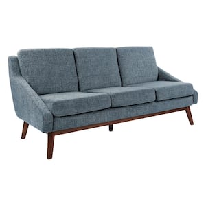 Mid-Century 64.5 in. Slope Arm Polyester Rectangle Sofa with Coffee Finish Legs in. Navy