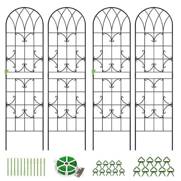 59 in. x 16 in. Metal Plant Trellis for Plant Support Garden Trellis Large Decorative Outdoor Trellis (4-Pack, Black)