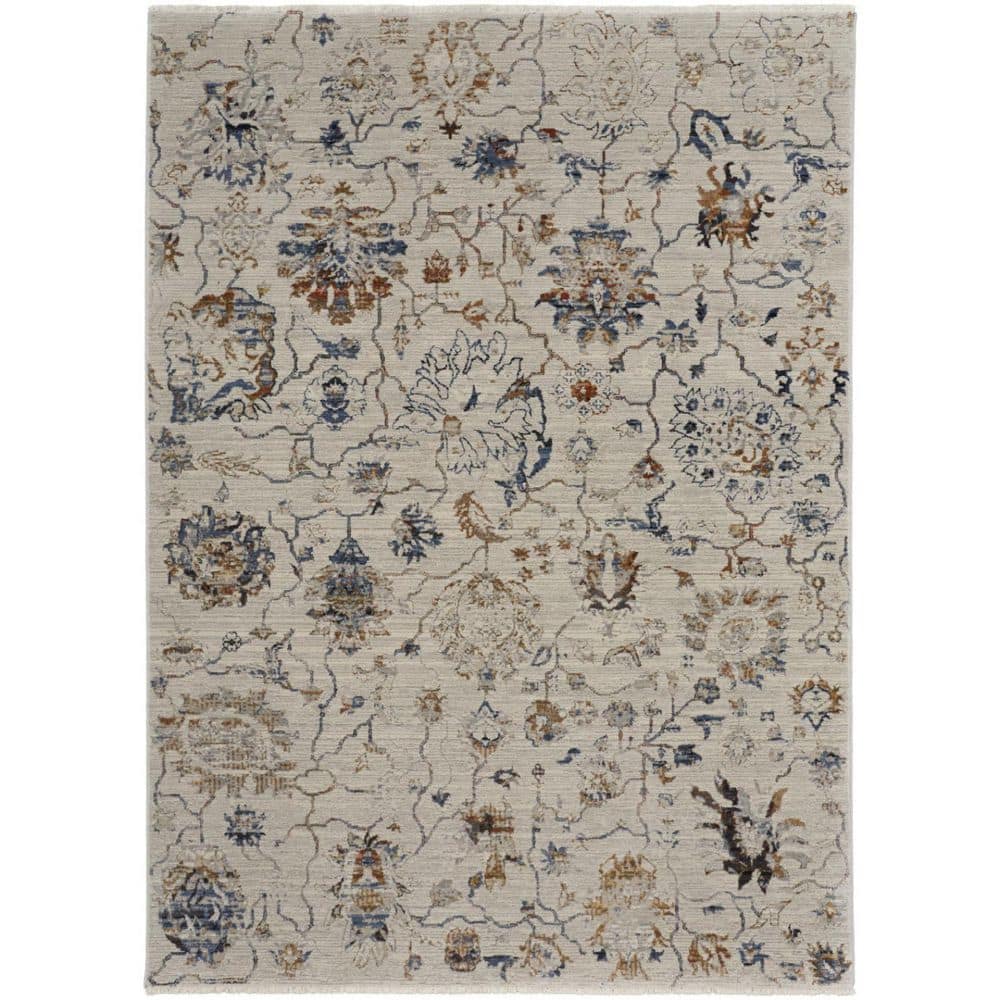 HomeRoots 8 ft. x 10 ft. Ivory and Blue Floral Area Rug 2000513983 ...