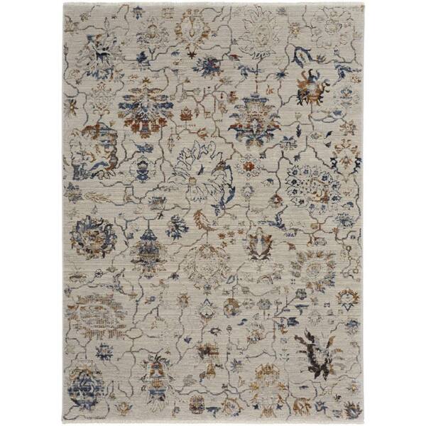 8 ft. x 10 ft. Ivory and Blue Floral Area Rug