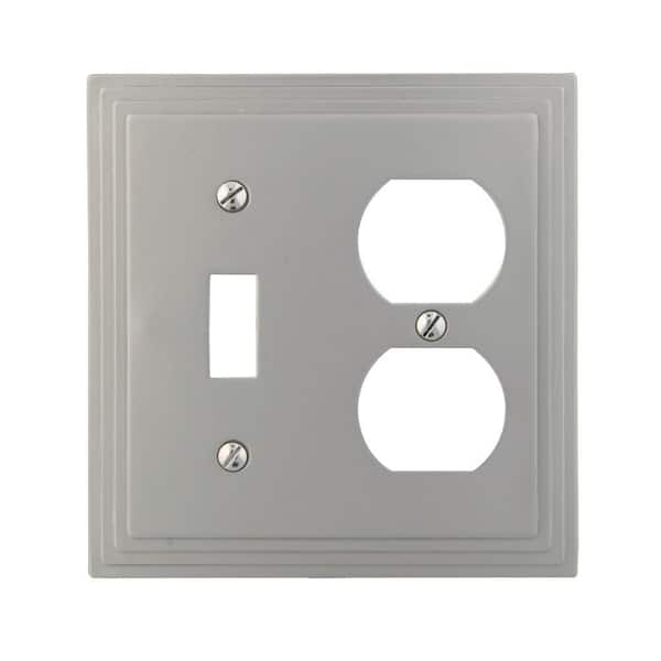 Hampton Bay Tiered 2 Gang 1-Toggle and 1-Duplex Metal Wall Plate - Satin Nickel