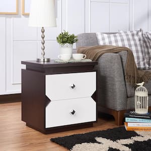 Prospect 19.7 in. Walnut and White Rectangle Wood End Table with 2-Drawer