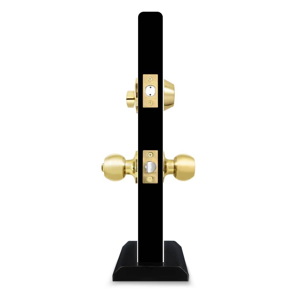 Polished Brass Single Cylinder Deadbolt Entry Knob Set