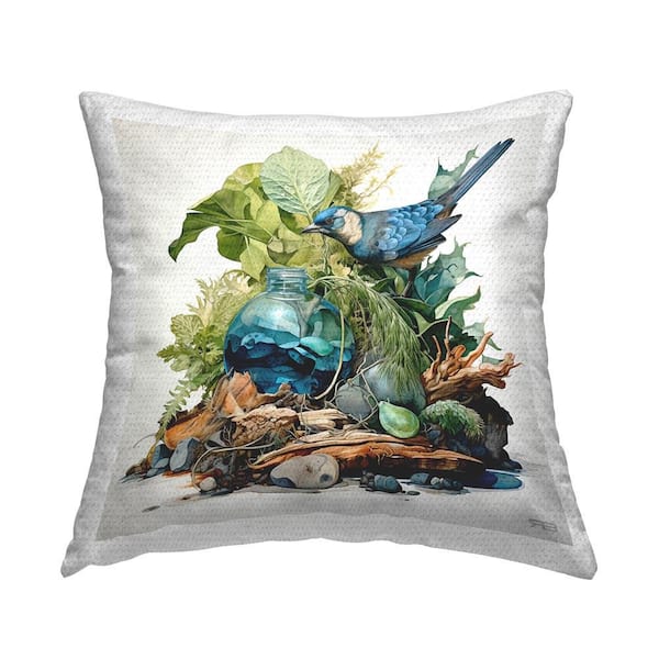 Nature Arrangement with Bird Outdoor Printed Throw Pillow by RB