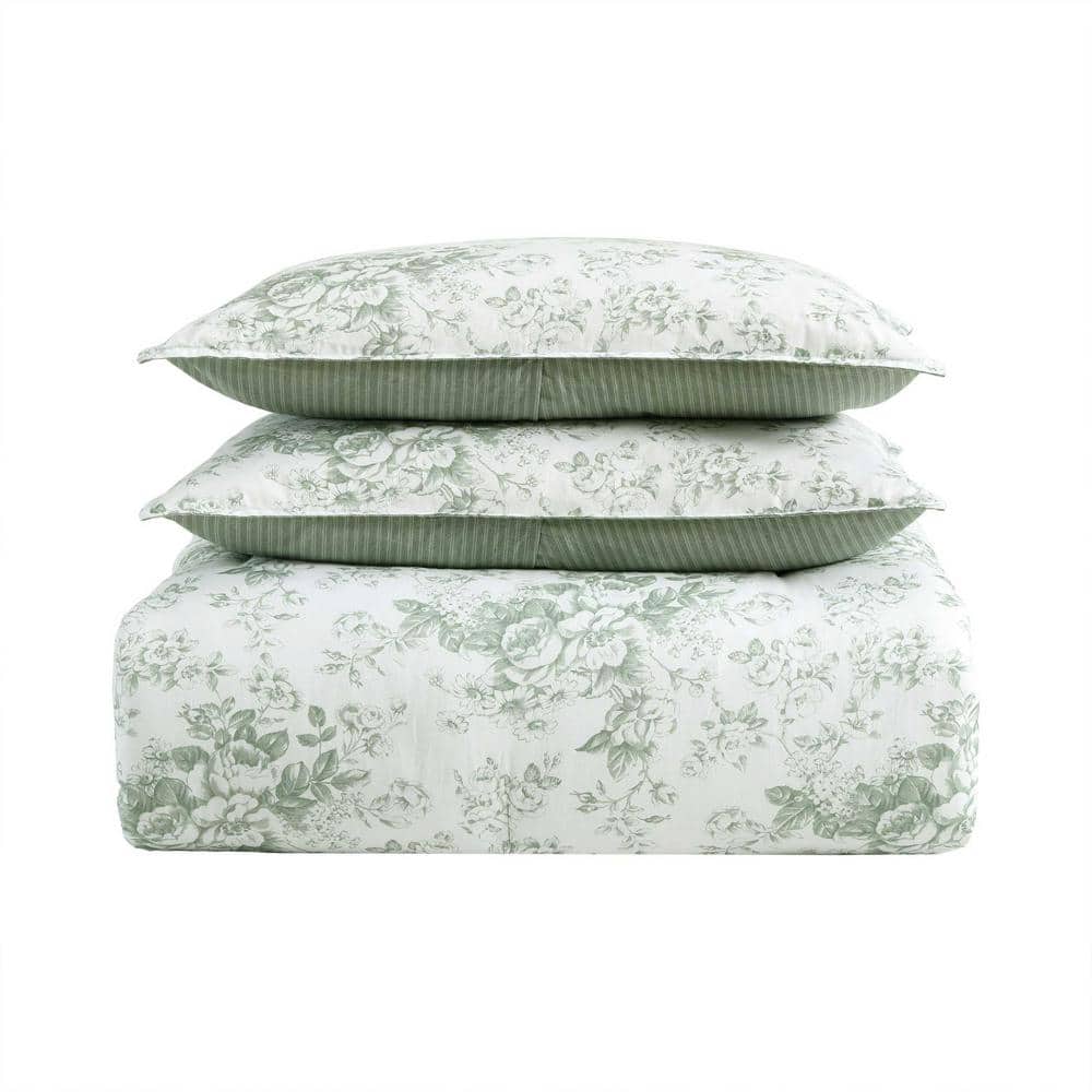 Twin Green Floral Cotton Reversible Comforter Set