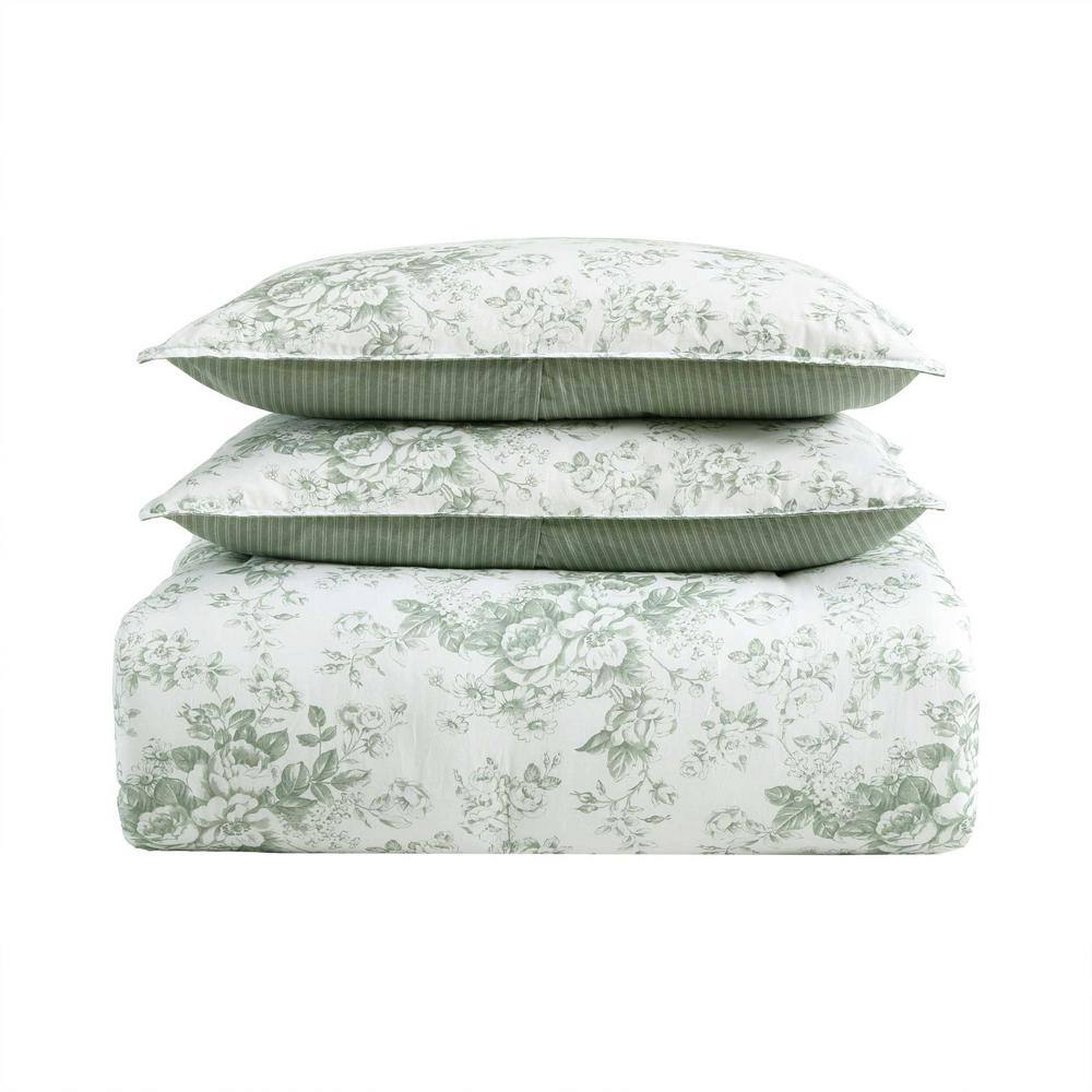 King Mist Green Cotton Reversible Comforter Set with Shams