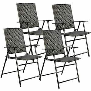 Brown Rattan Steel Outdoor Dining Folding Chair (Set of 4)