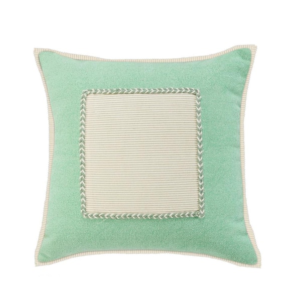Unbranded Riviera Pastel Green/Cream Framed Textured Poly-fill 20 in. x 20 in. Indoor Throw Pillow