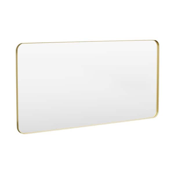 72 in. W x 36 in. H Tempered Glass Rounded Rectangle Framed Wall-Mounted Bathroom Vanity Mirror in Gold