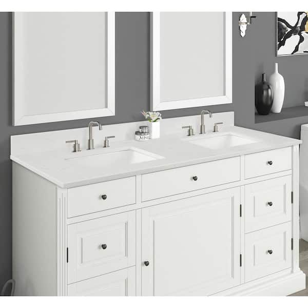 H Quartz Vanity Top In Carrara White, Bathroom Double Sink Vanity Tops
