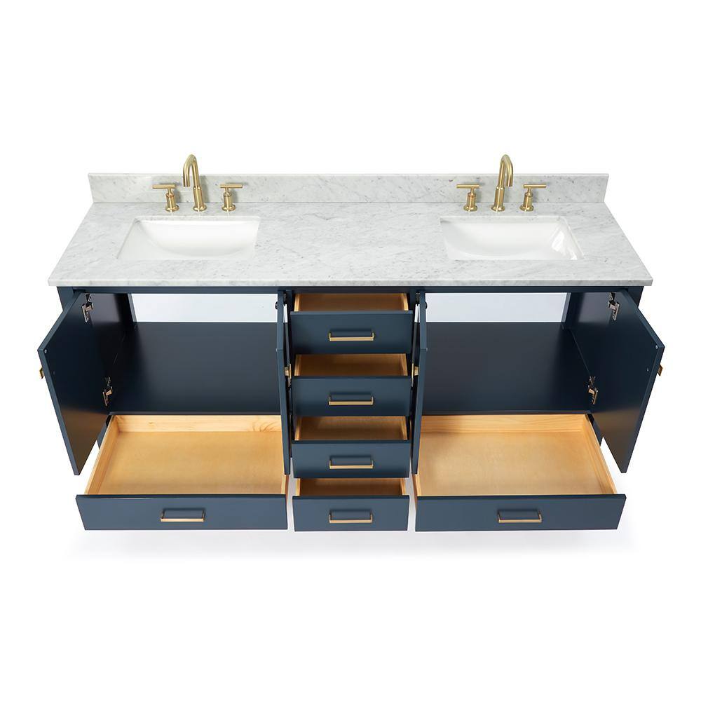 Midnight Blue Double Sink Vanity with White Marble Top