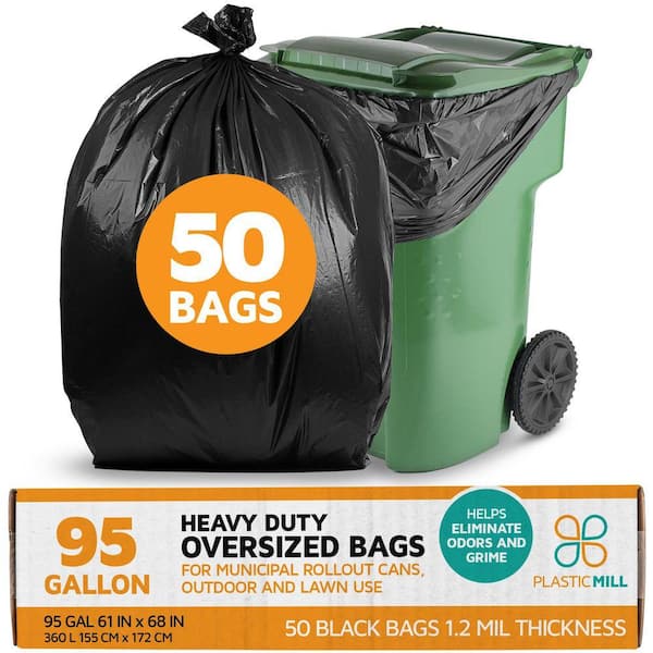 61 in. W x 68 in. H. 95 Gal. 1.2 mil Black Trash Bags (50-Count)