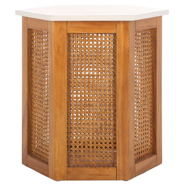 SAFAVIEH Danez 20 in. White Hexagon Rattan End Table
