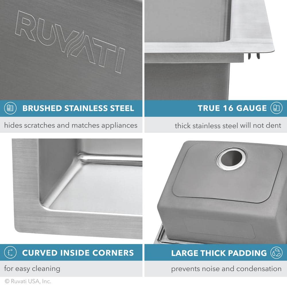 23 x 20 Inch Stainless Steel Drop-In Single Bowl Kitchen Sink