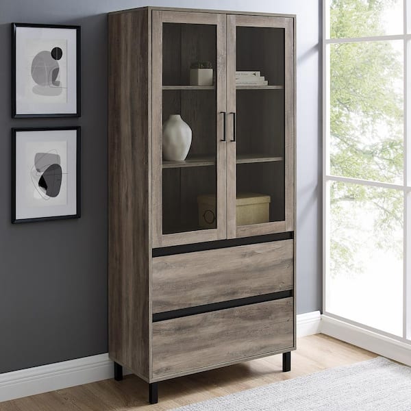 Walker Edison Furniture Company 68" Glass Door Storage Hutch - Grey Wash