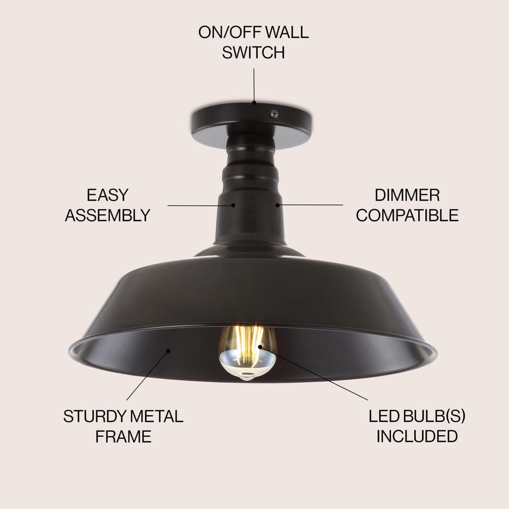 Cassidy 14" Black and Bronze Metal LED Semi-Flush Mount Light