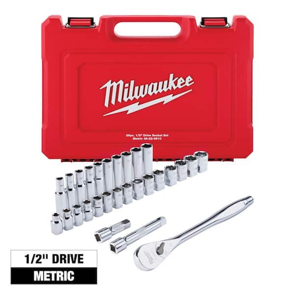 Milwaukee 1/2 in. Drive Metric Ratchet and Socket Mechanics Tool Set (28-Piece)