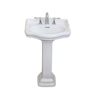 Roosevelt 22 in. Pedestal White Vitreous China Rectangular Vessel Sink with Overflow 8 in. Faucet Hole