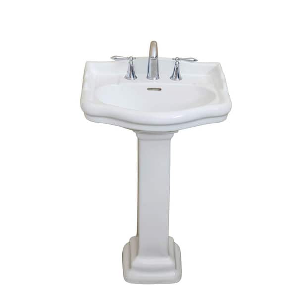 FINE FIXTURES Roosevelt 22 in. Pedestal White Vitreous China Rectangular Vessel Sink with Overflow 8 in. Faucet Hole