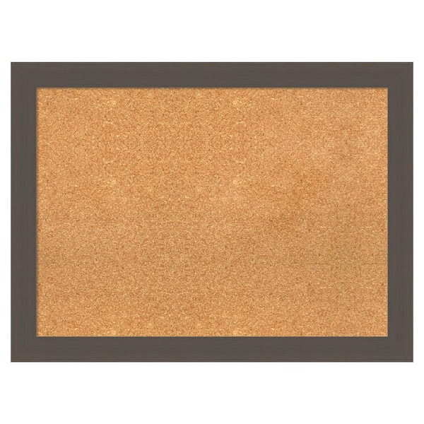 Amanti Art Brushed Pewter Natural Corkboard 32 in. x 24 in. Bulletin Board Memo Board
