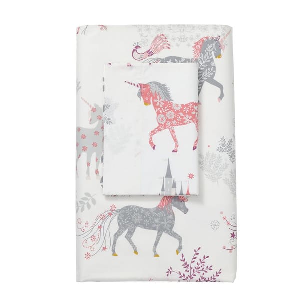 Cstudio Home by The Company Store Enchanted Unicorn Multicolored 200-Thread Count Cotton Percale Twin Flat Sheet