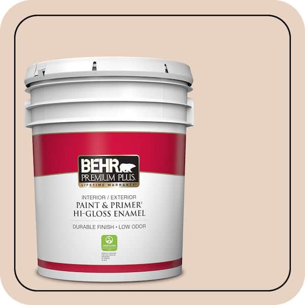 BEHR PREMIUM PLUS 5 gal. #S200-1 Conch Shell Hi-Gloss Enamel Interior/Exterior Paint & Primer