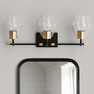 25 in. 3-Light Black Vanity Light with Clear Cone Glass Shades for Bathroom, Mirror, Entryway