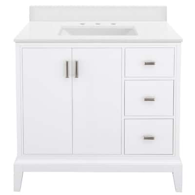 Shaelyn 37 in. W x 22 in. D Bath Vanity in White RH with Engineered Marble Vanity Top in Snowstorm with White Sink