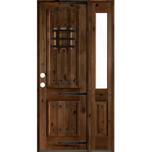 44 in. x 96 in. Medit. Knotty Alder Right-Hand/Inswing Clear Glass Provincial Stain Wood Prehung Front Door w/RHSL