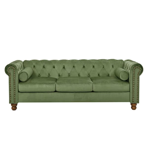 Keith 80.31 in. Rolled Arm Fabric Upholstered Rectangle Large Sofa in. Green