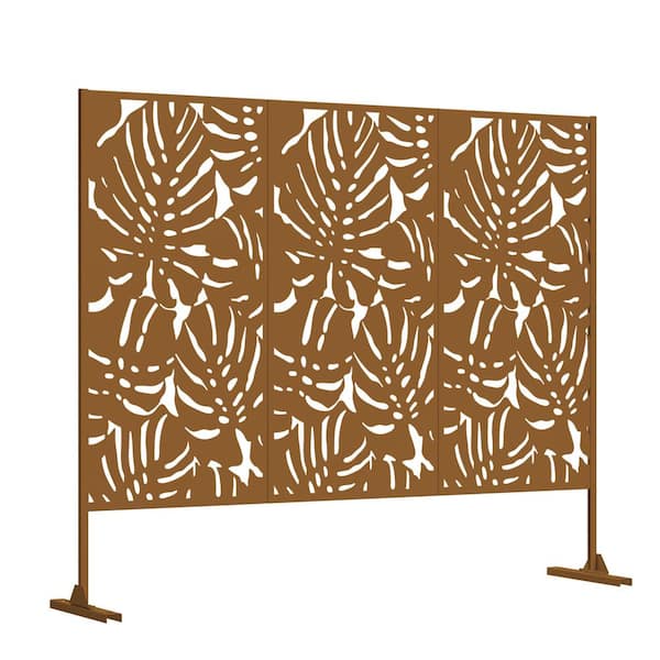 Lirago 75 in. x 48 in. Brown Modern Metal Outdoor Privacy Screen Fence